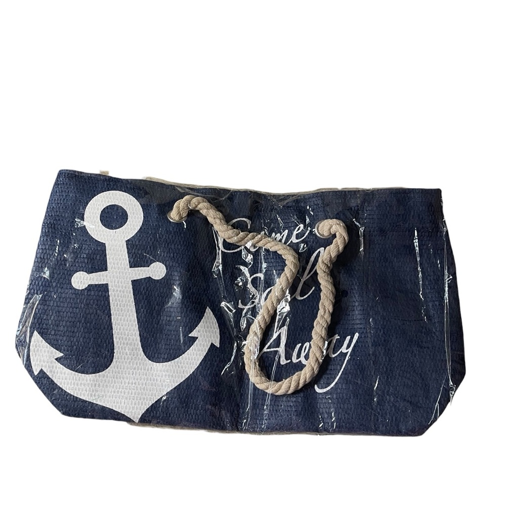 Beach Tote Blue Come Sail Away Anchor and Rope Beach Tote